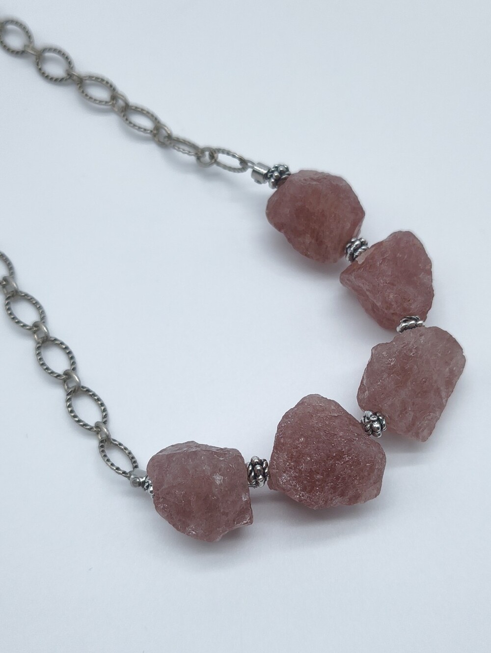 Natural Rough Cut Strawberry Quartz Nugget Necklace